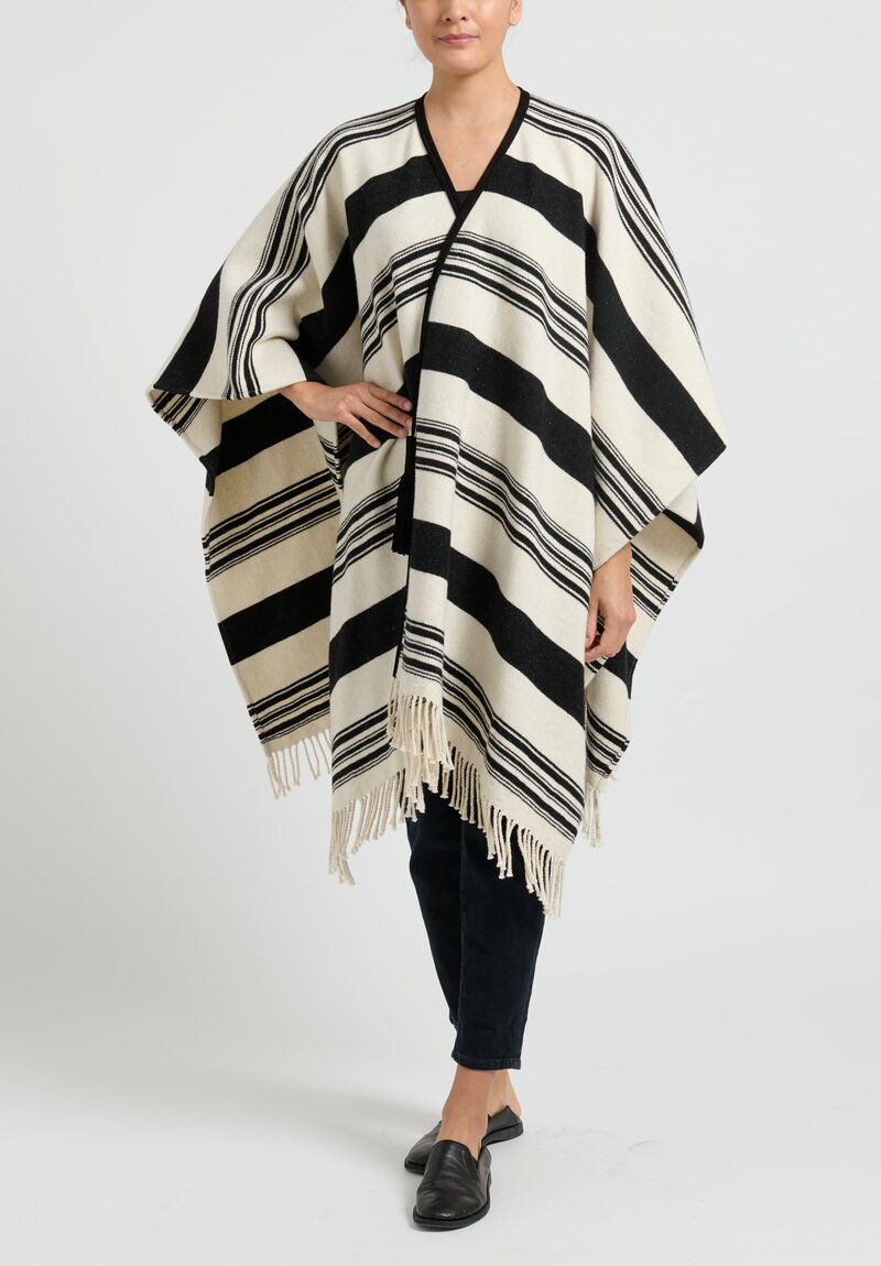 Etro Cotton/Wool Striped Cape in Black and White	