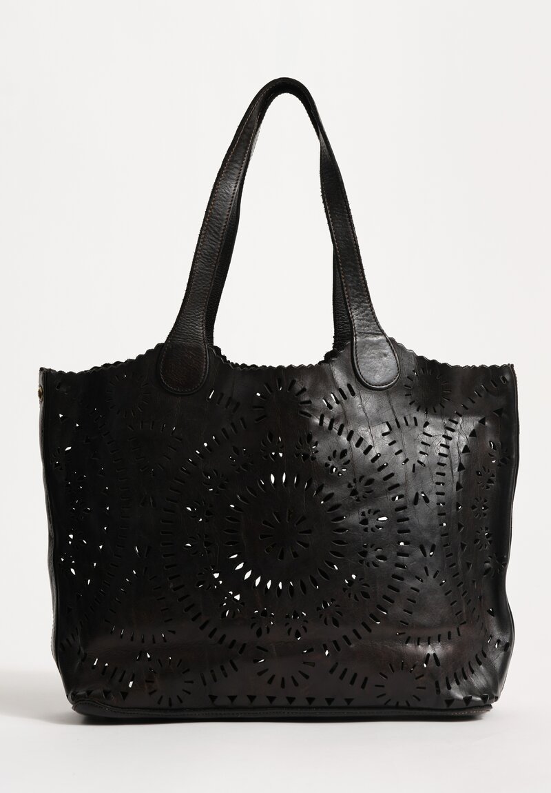 Campomaggi ''Traforo Ninfea'' Water Lily Shopping Tote in Nero Black