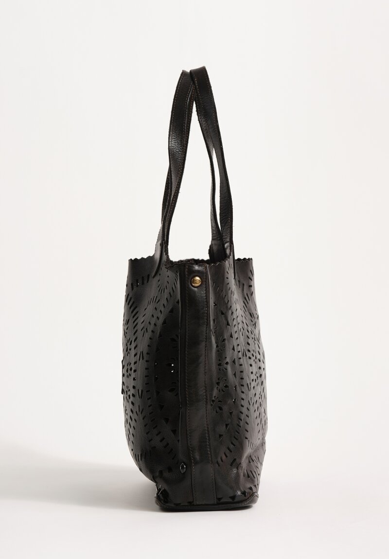 Campomaggi ''Traforo Ninfea'' Water Lily Shopping Tote in Nero Black