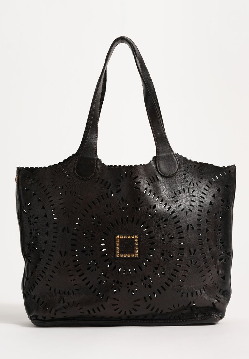 Campomaggi ''Traforo Ninfea'' Water Lily Shopping Tote in Nero Black