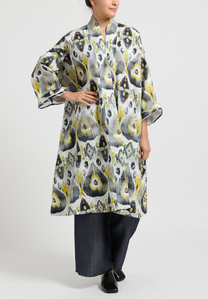 Rianna + Nina One-of-a-Kind Swarovski Embroidered Coat in White, Black and Yellow Quetzal	