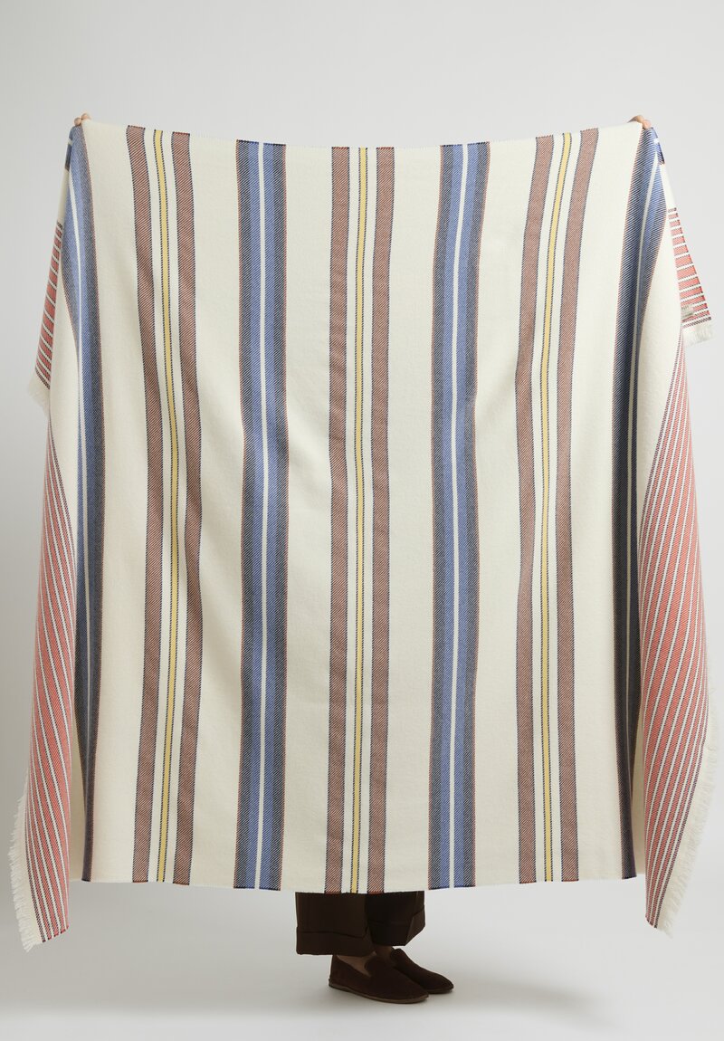 Alonpi Cashmere Knit ''Malaga'' Shawl in Cream & Orange/Blue Stripe	