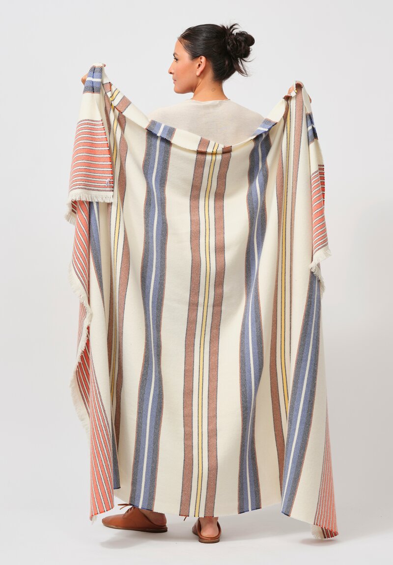 Alonpi Cashmere "Malaga" Shawl in Cream & Orange, Blue Stripe	