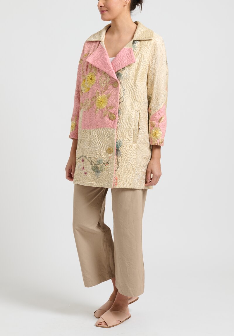 By Walid Antique Hand Embroidered ''Stacey'' Coat in Light Peach & Pink	