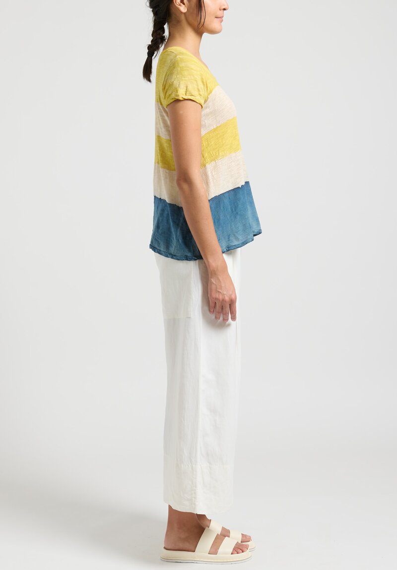 Gilda Midani Short Sleeve Striped Monoprix Tee in Yellow & Blue	