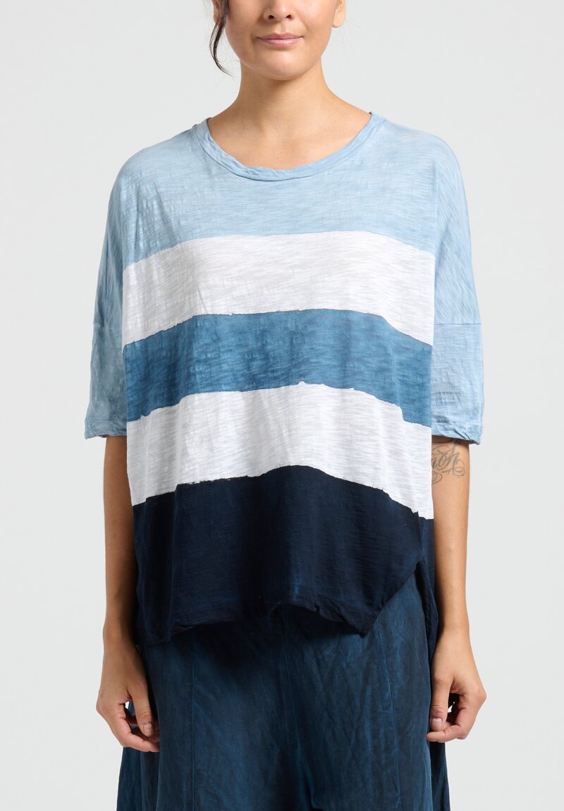 Gilda Midani Short Sleeve Striped Super Tee in Cloud Blue, Last Blue and White