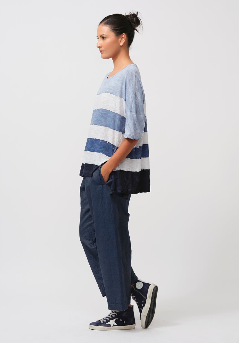 Gilda Midani Pattern-Dyed Cotton Super Tee in Stripes, Cloud & Last Blue	