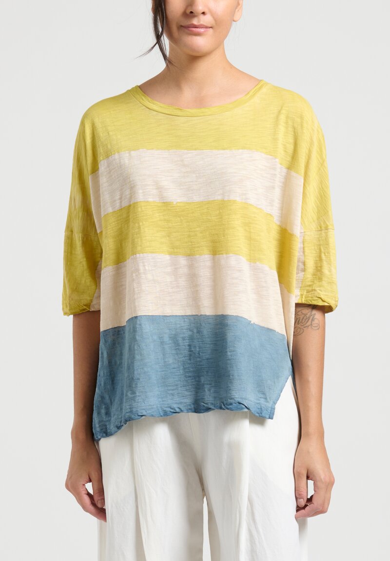 Gilda Midani Short Sleeve Striped Super Tee in Oro Yellow, Cloud Blue and Snow White