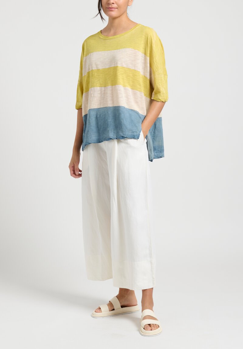 Gilda Midani Short Sleeve Striped Super Tee in Oro Yellow, Cloud Blue and Snow White