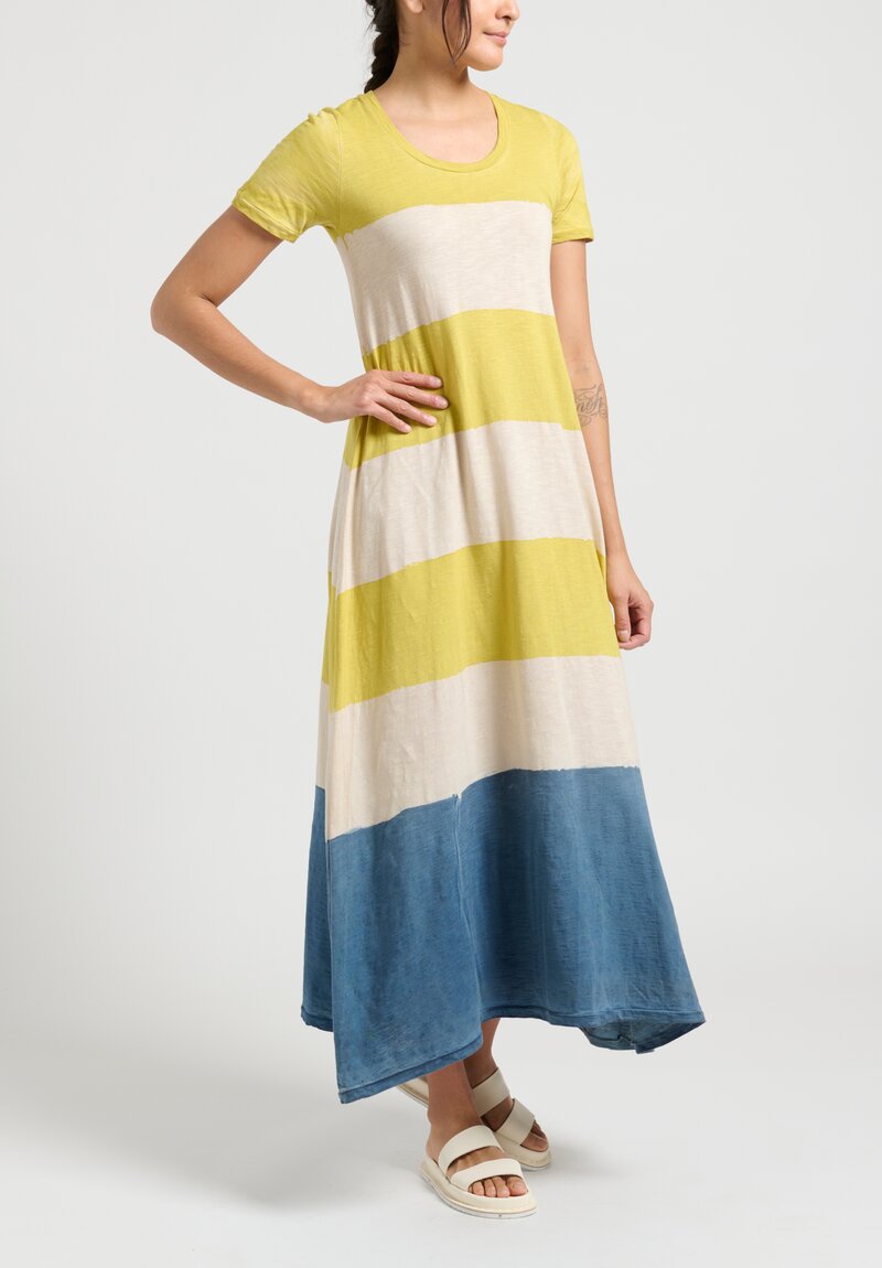 Gilda Midani Short Sleeve Striped Monoprix Dress in Oro Yellow, Cloud Blue and Snow White