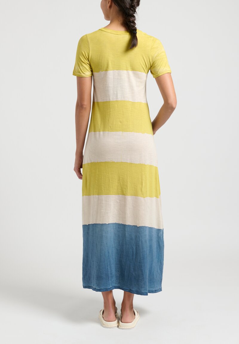 Gilda Midani Short Sleeve Striped Monoprix Dress in Oro Yellow, Cloud Blue and Snow White