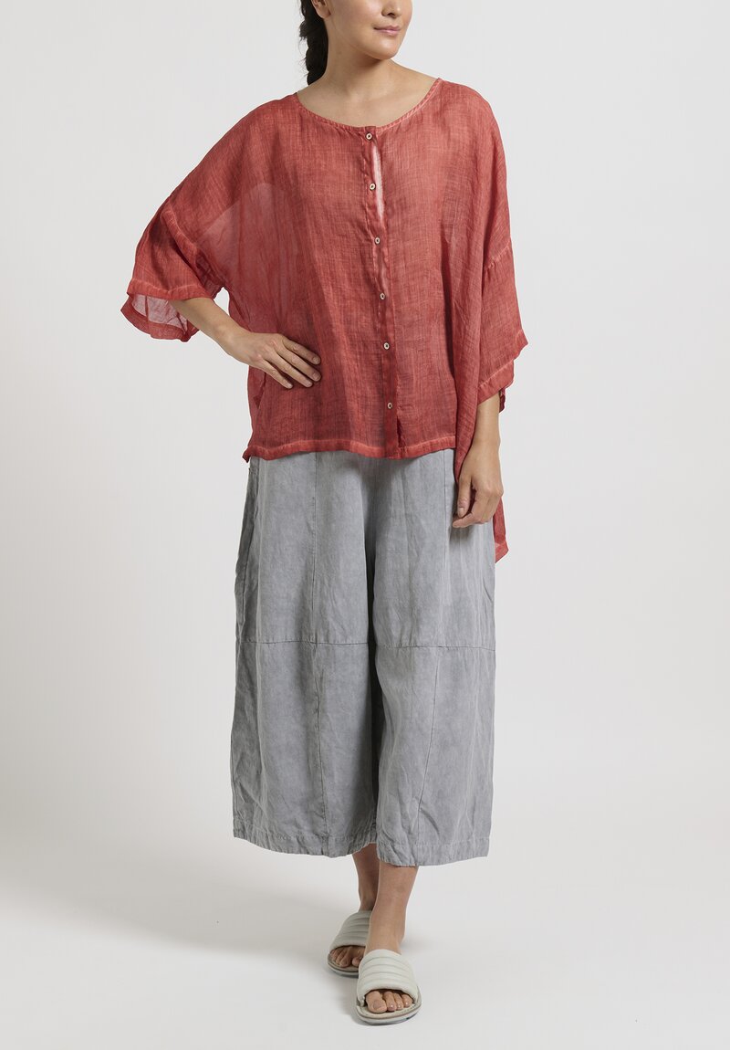 Gilda Midani Linen Button-Down Super Shirt in Fire Brick Pink	