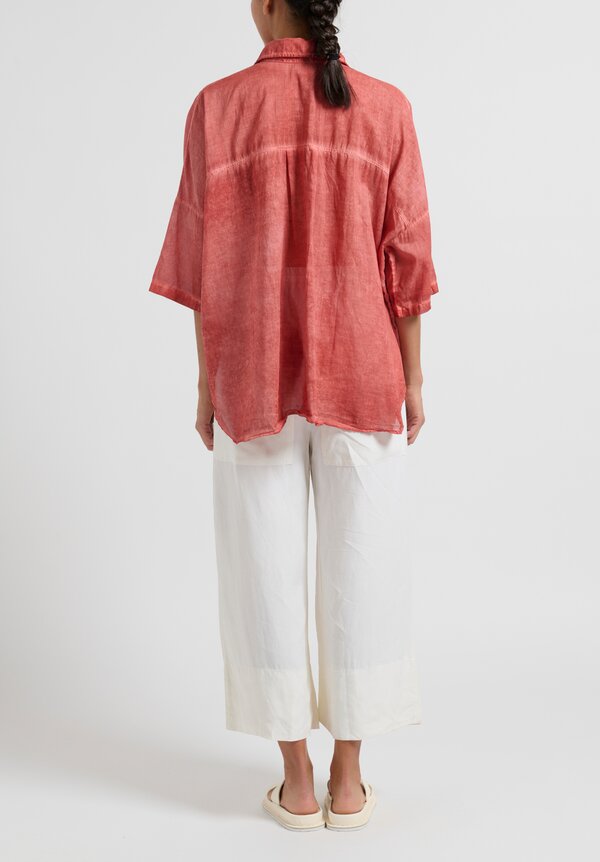 Gilda Midani Cotton Voile Pocket Shirt in Fire Brick Red