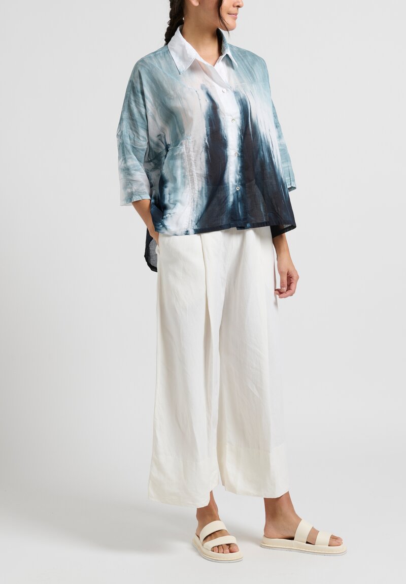 Gilda Midani Pattern Dyed Cotton Voile Pocket Shirt in Blue Flood