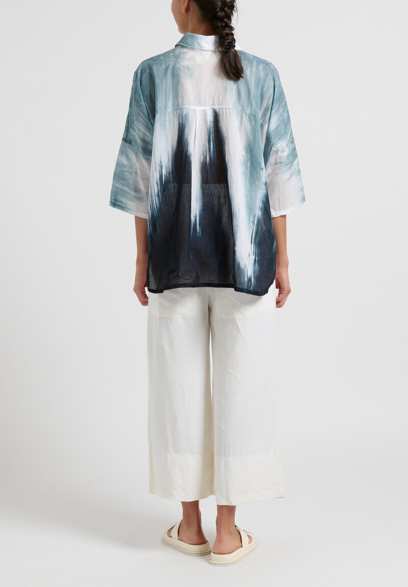 Gilda Midani Pattern Dyed Cotton Voile Pocket Shirt in Blue Flood