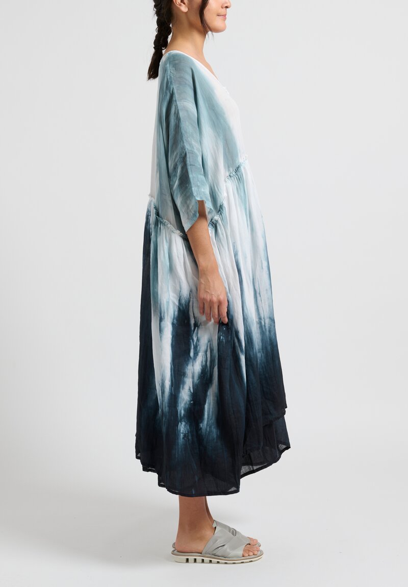 Gilda Midani Pattern-Dyed Linen Over Dress in Blue Flood