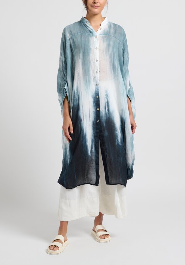 Gilda Midani Patterned Linen Square Tunic in Blue Flood	