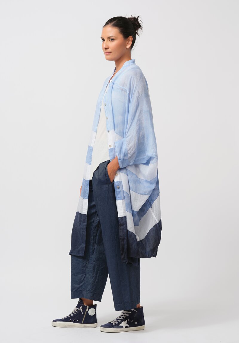 Gilda Midani Pattern-Dyed Linen Square Tunic in Stripes, Cloud & Last Blue	