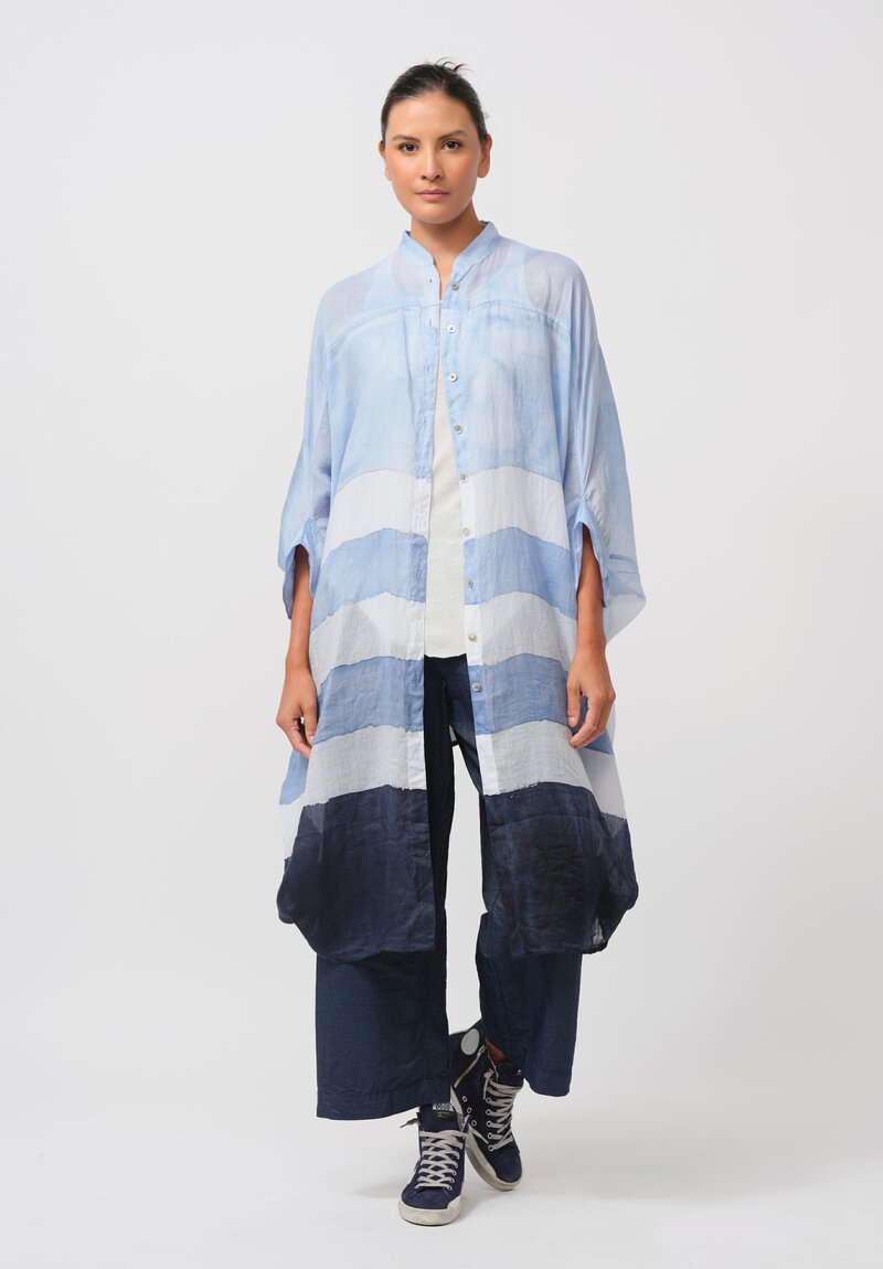 Gilda Midani Pattern-Dyed Linen Square Tunic in Stripes, Cloud & Last Blue	