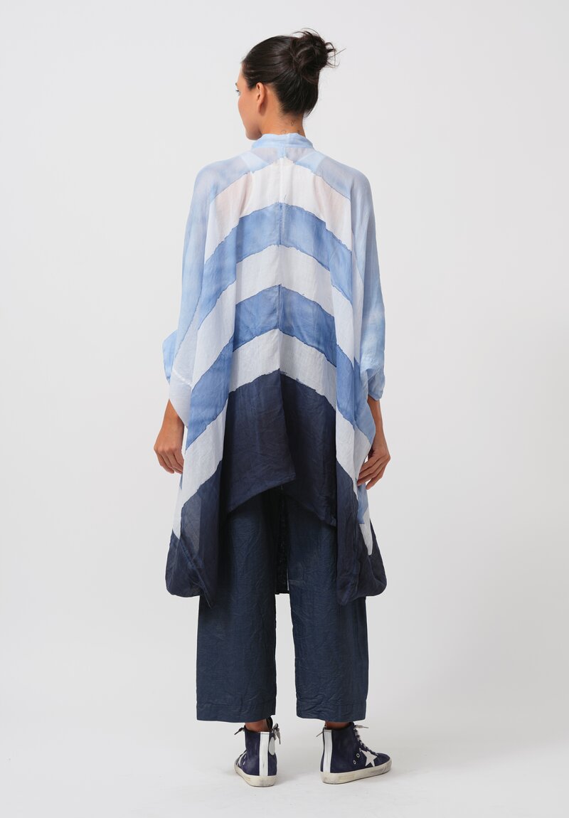 Gilda Midani Pattern-Dyed Linen Square Tunic in Stripes, Cloud & Last Blue	