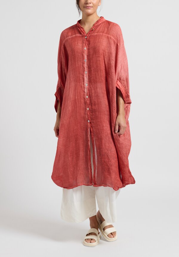 Gilda Midani Solid Linen Square Dress in Fire Brick Pink