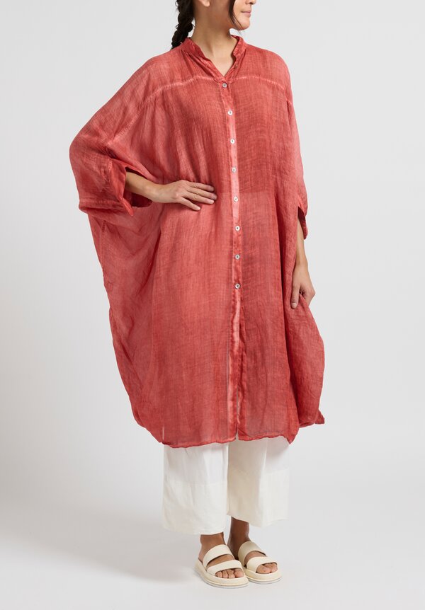 Gilda Midani Solid Linen Square Dress in Fire Brick Pink