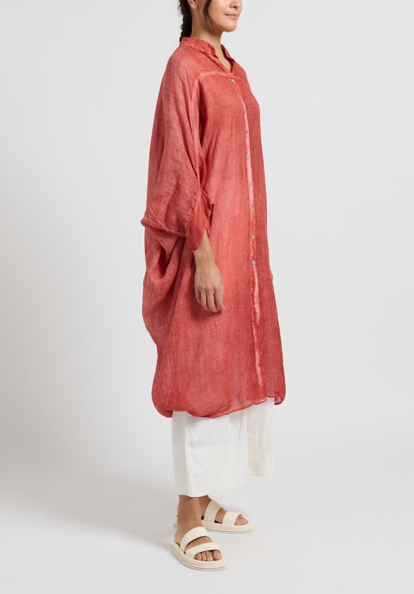 Gilda Midani Solid Linen Square Dress in Fire Brick Pink