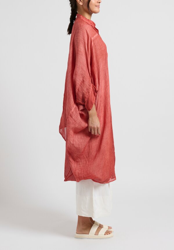 Gilda Midani Solid Linen Square Dress in Fire Brick Pink