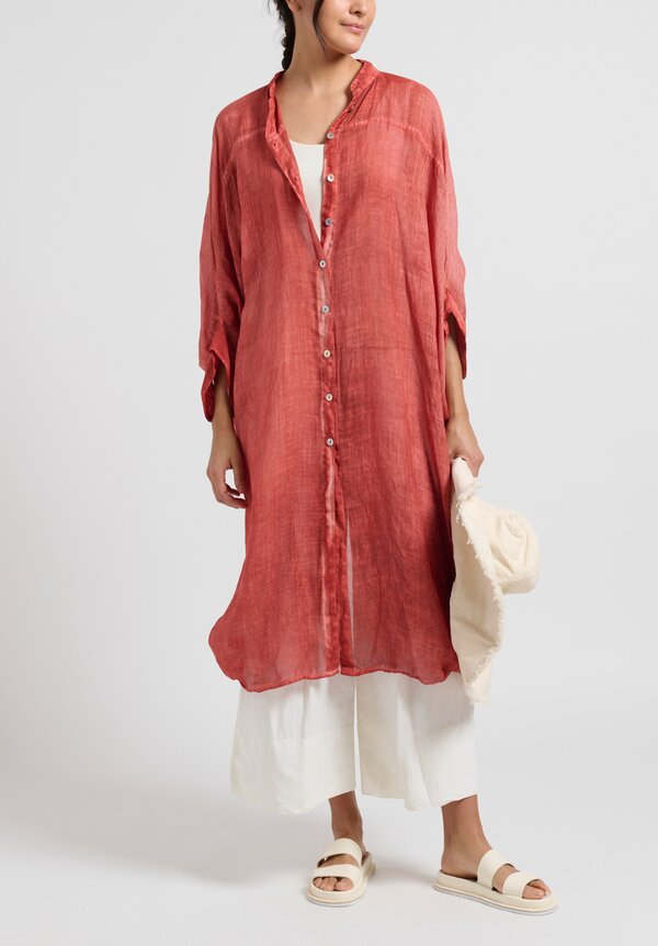 Gilda Midani Solid Linen Square Dress in Fire Brick Pink