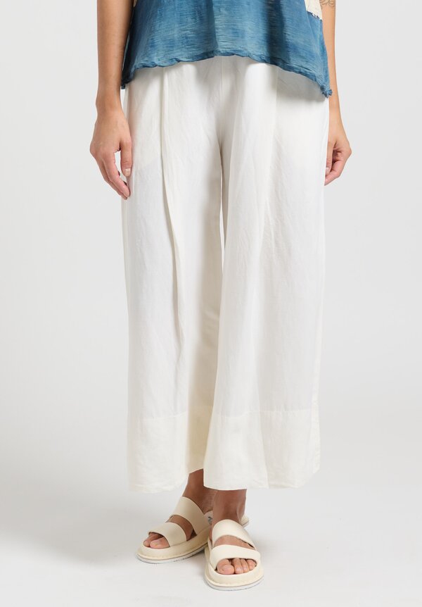 Gilda Midani Solid Dyed Silk/Linen Pleat Pants in Cream	