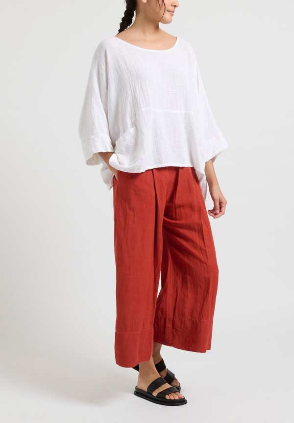 Gilda Midani Solid Dyed Silk/ Linen Pleats Pants in Fire Brick Red