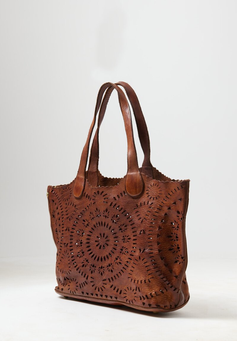 Campomaggi Traforo Ninfea Large Water Lily Shopping Tote Cognac	