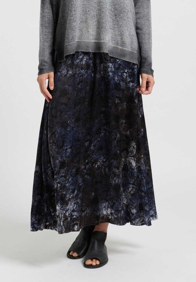 Avant Toi Silk "Anemoni" Skirt in Navy Blue