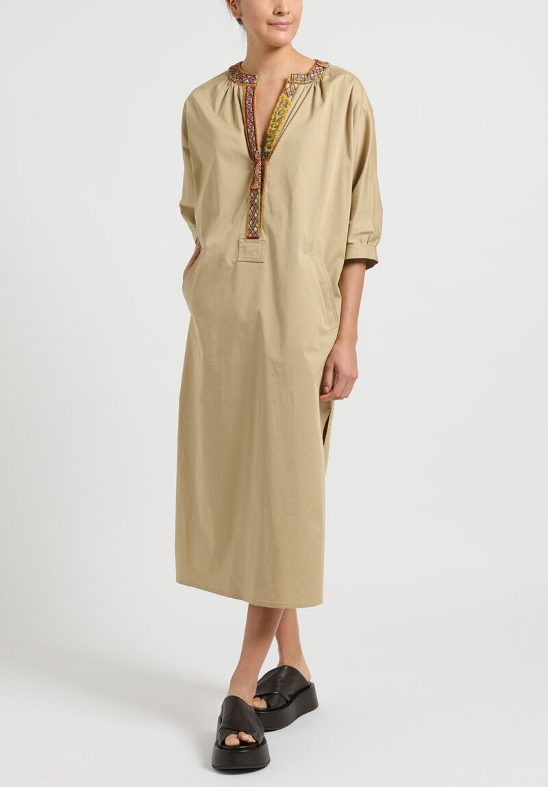 Etro Polished Cotton Embroidered Dress in Natural	
