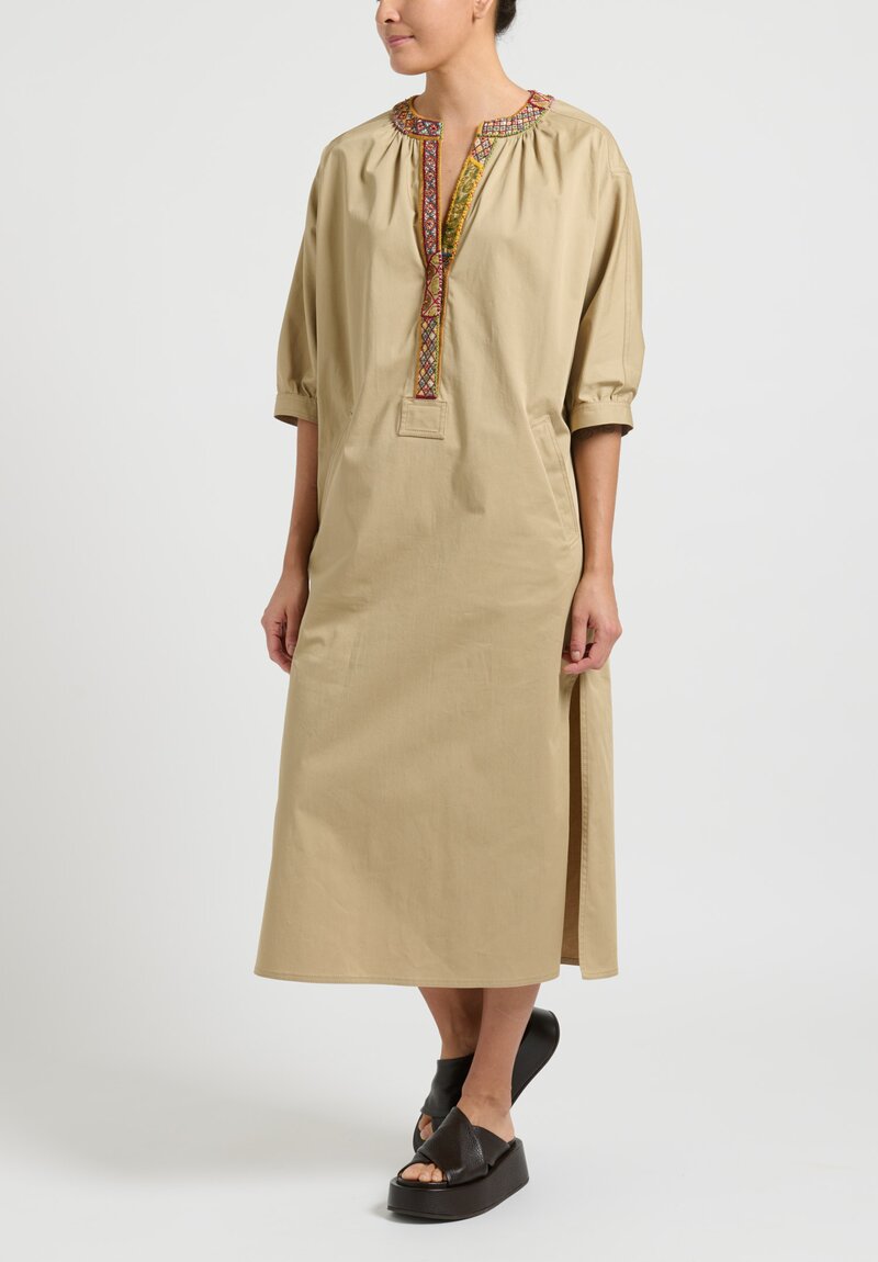 Etro Polished Cotton Embroidered Dress in Natural	