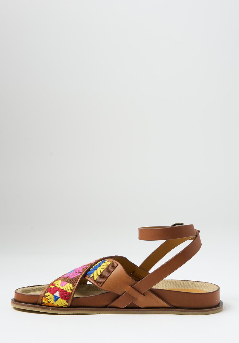 Etro Scarpa Donna Embroidered Sandal in Brown Leather	