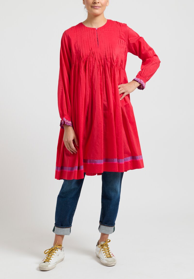 Péro Pintuck Tunic with Gathered Cuffs in Red	