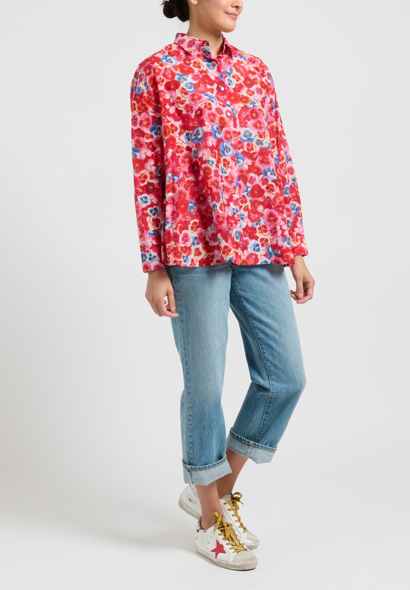 Pero Floral Print Button Down Shirt in Pink, Red, Blue Floral