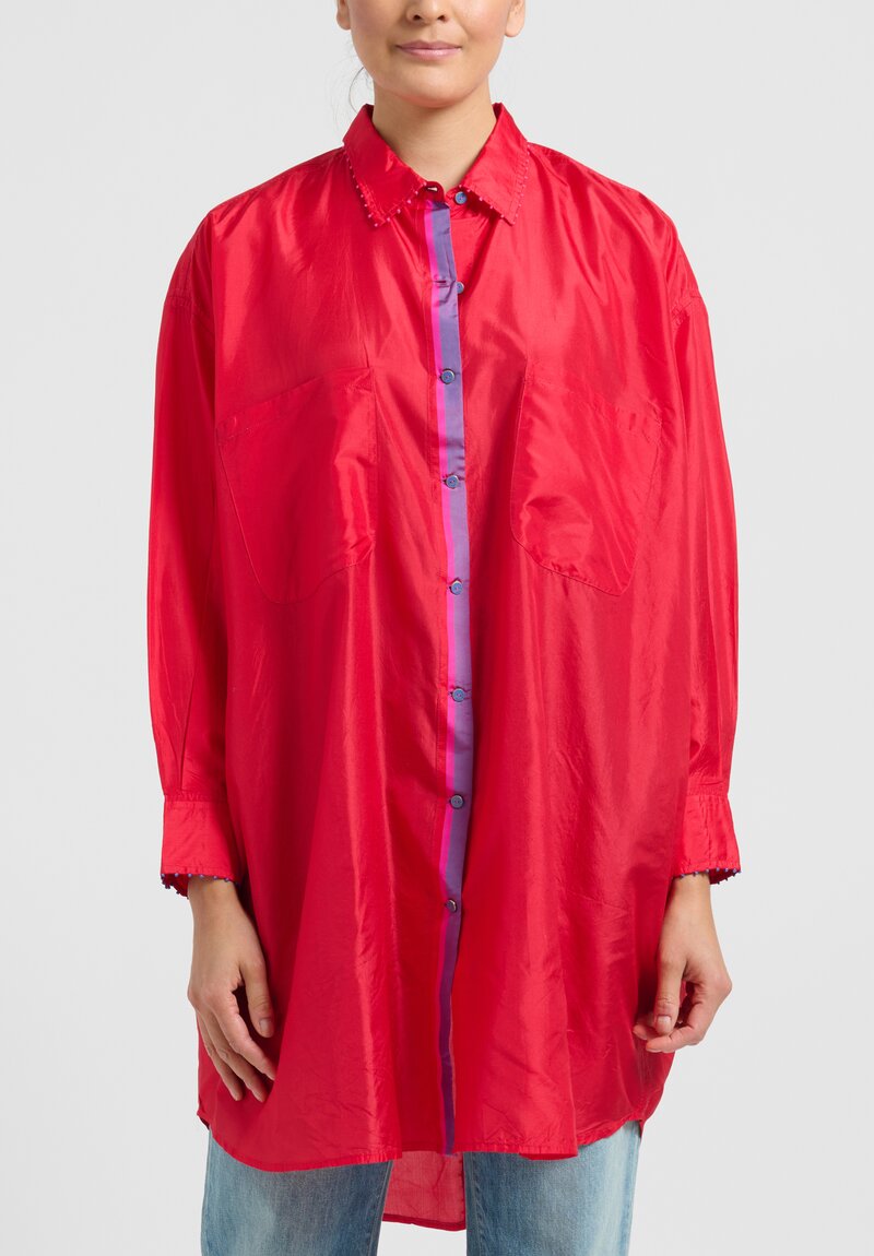 Pero Button Down Silk Tunic in Red