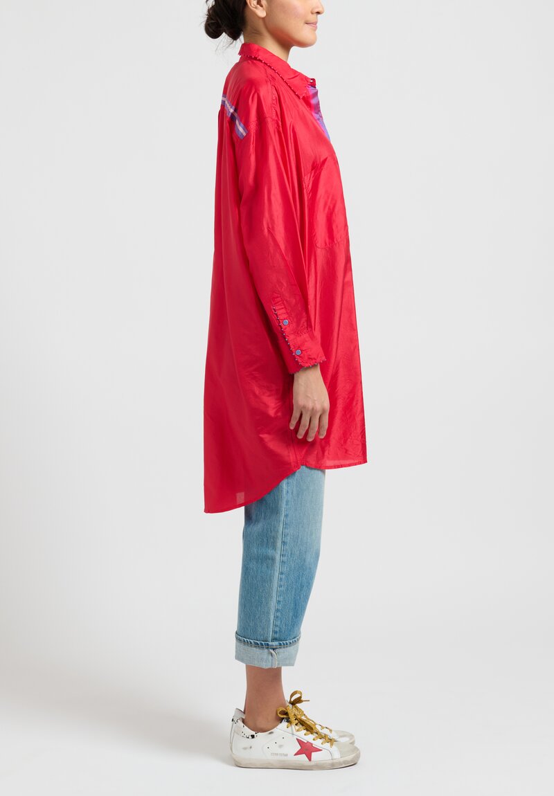 Pero Button Down Silk Tunic in Red