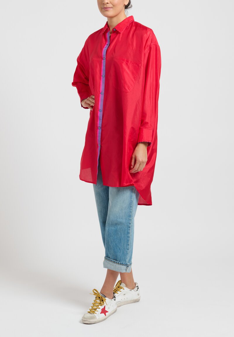 Pero Button Down Silk Tunic in Red