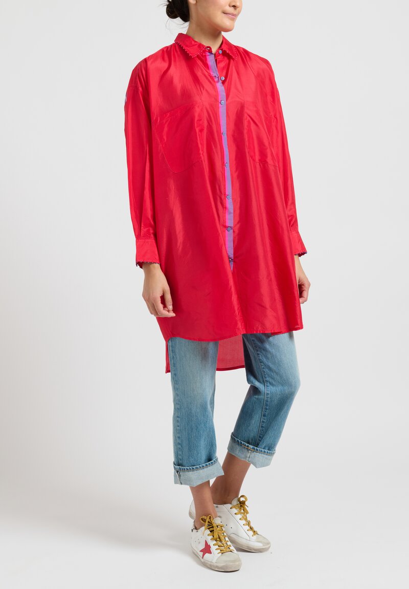 Pero Button Down Silk Tunic in Red