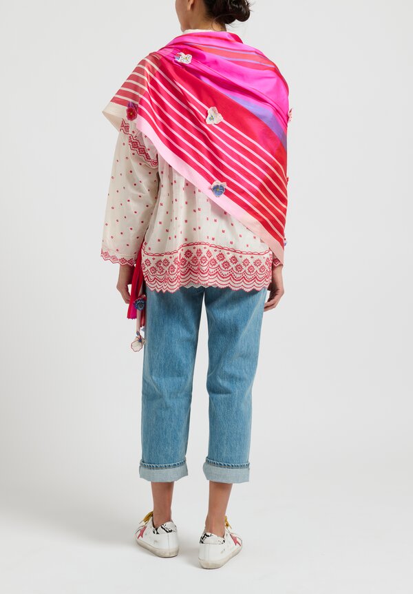 Pero Embellished Silk ''Gamcha'' Striped Scarf in Pink	