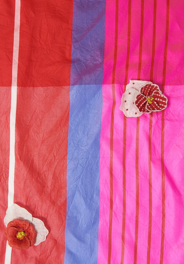 Pero Embellished Silk ''Gamcha'' Striped Scarf in Pink	