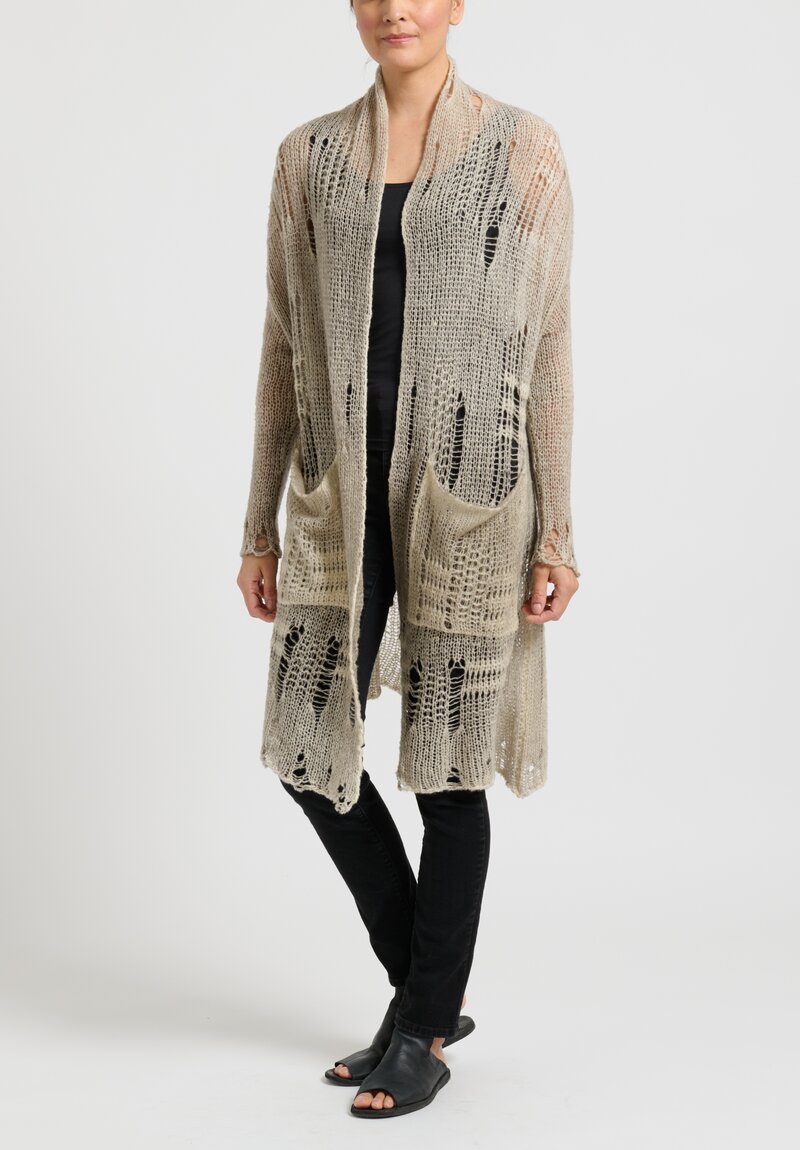 Avant Toi Distressed Loose Knit Cardigan in Taupe	