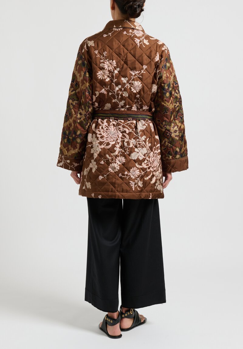 Pierre-Louis Mascia Quilted Wrap Jacket in Brown and Cream Floral	