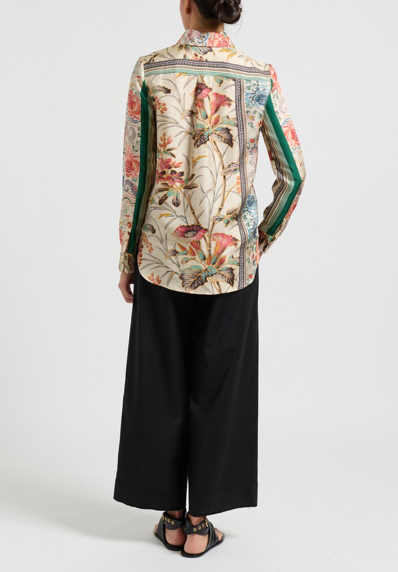 Pierre-Louis Mascia ''Aloe'' Silk Shirt in Beige Floral	