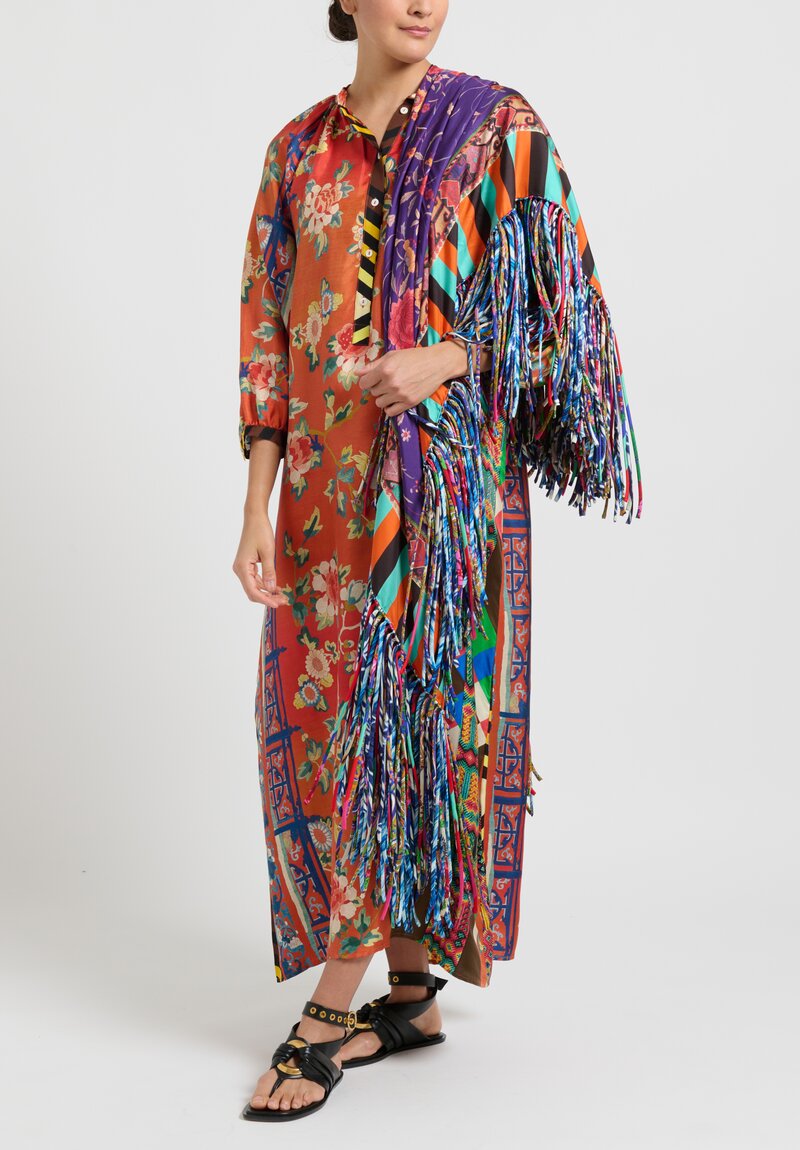 LOUIS VUITTON fringed scarf silk purple multicolor 400505 apparel acce