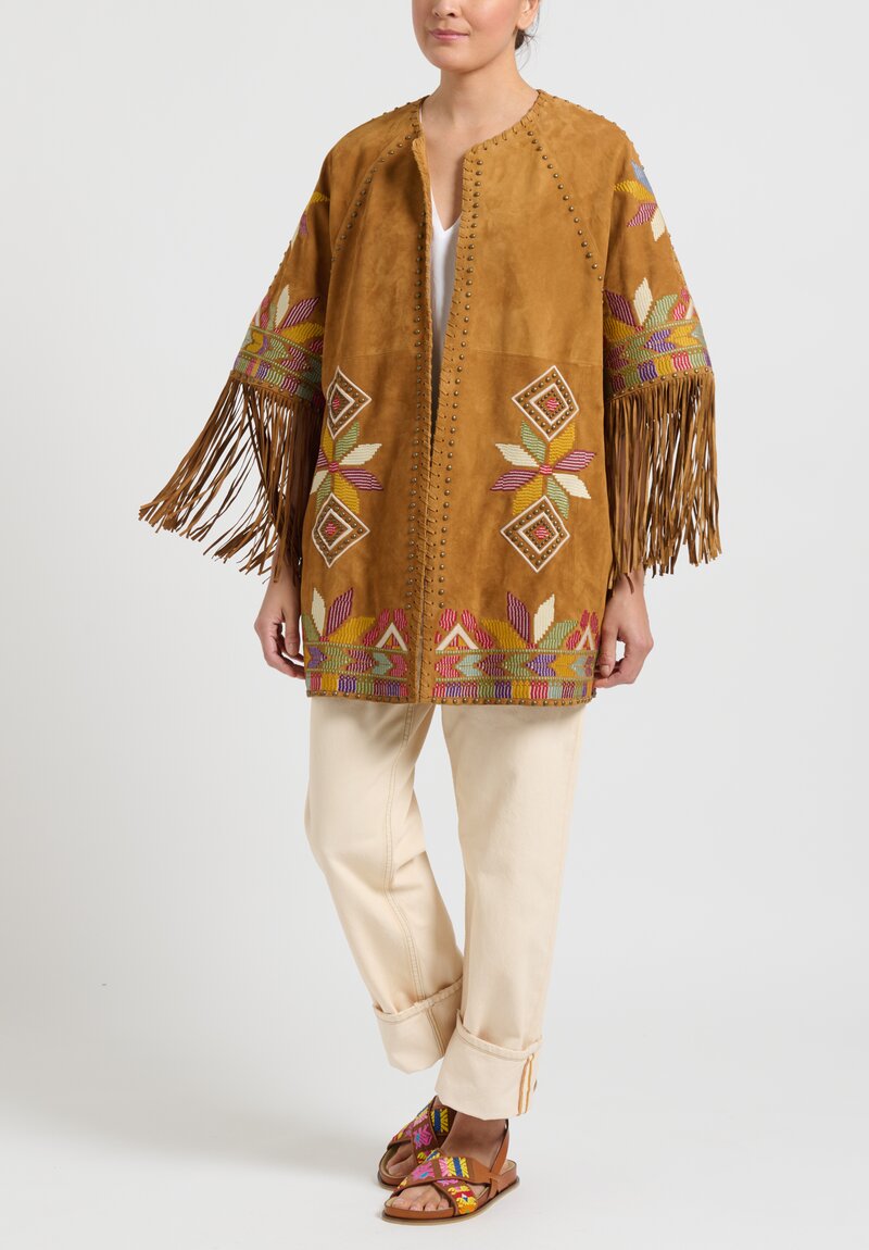 Etro Embroidered Suede Jacket in Amber	