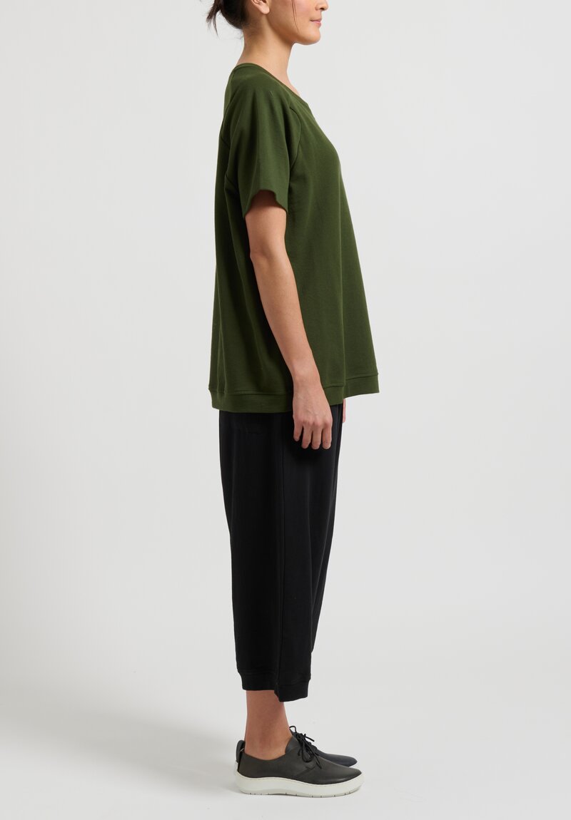 Rundholz Short Sleeve Cotton Top in Haricot Green	